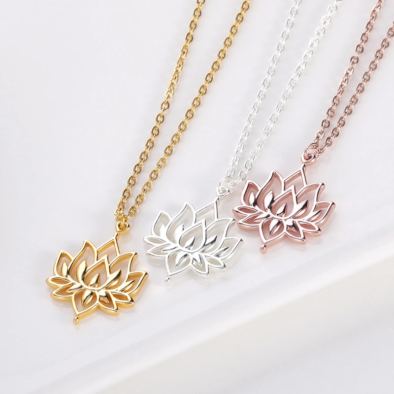 Simple Hollow Lotus Necklace Ladies Necklace Plant Series Summer Accessories Lotus Necklace