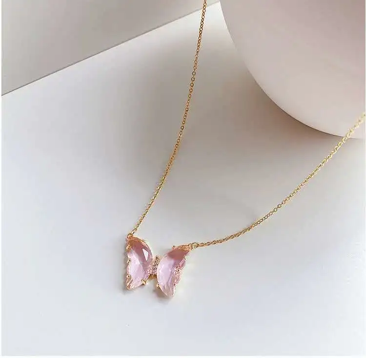 Colorless Girl Dream Crystal Butterfly Necklace