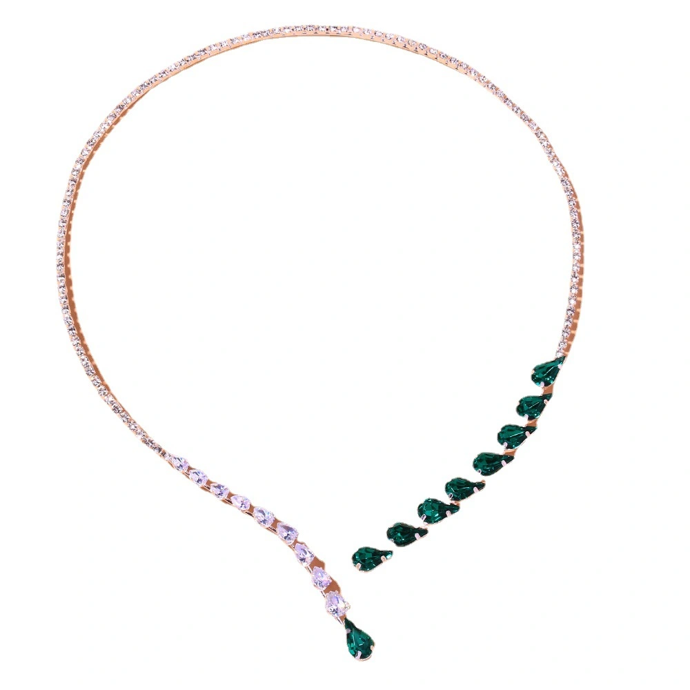 Water Drop Necklace Banquet Wedding Jewelry Female Retro Green Inlaid Crystal Necklace