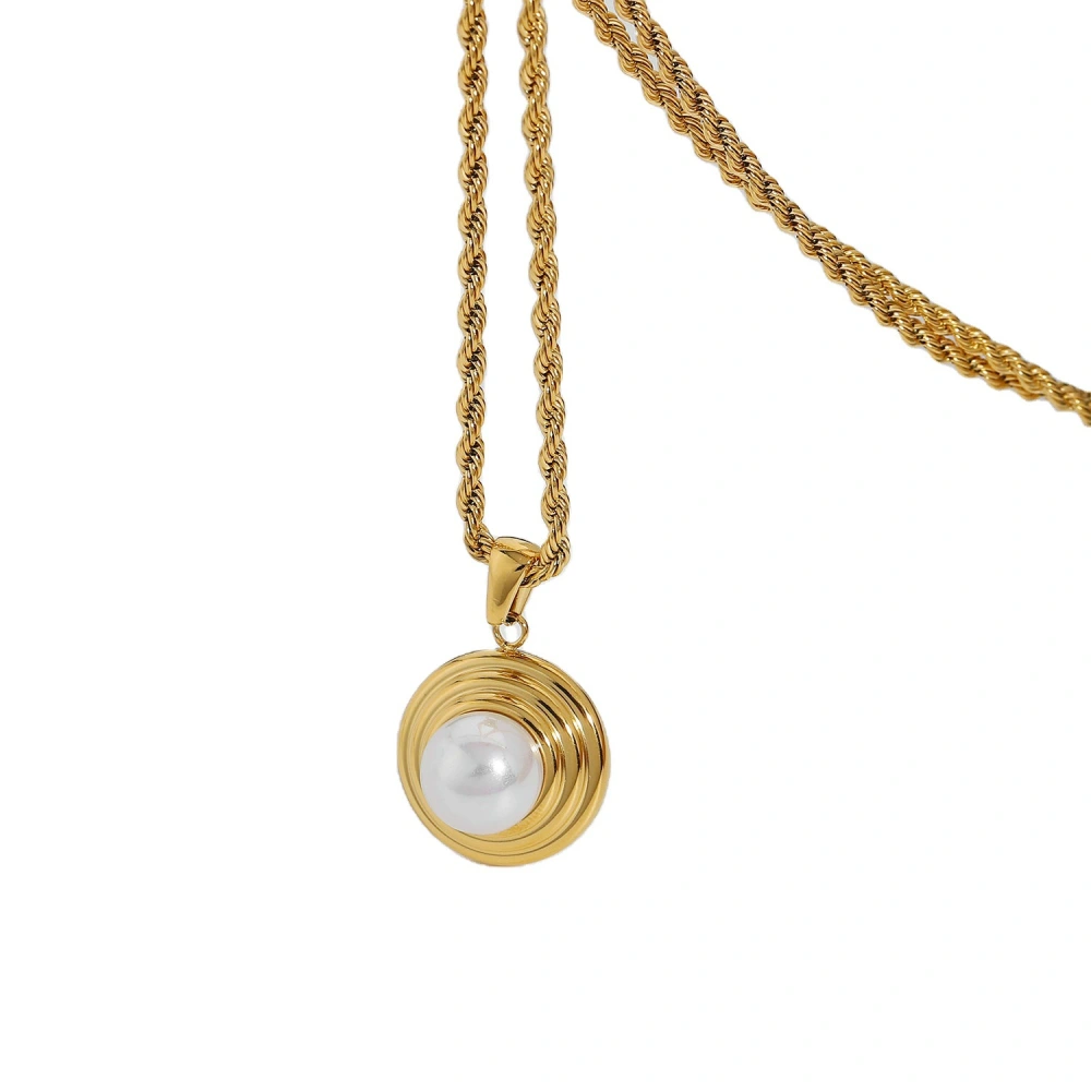 French Pearl Pendant Necklace With Round Tyre Pattern