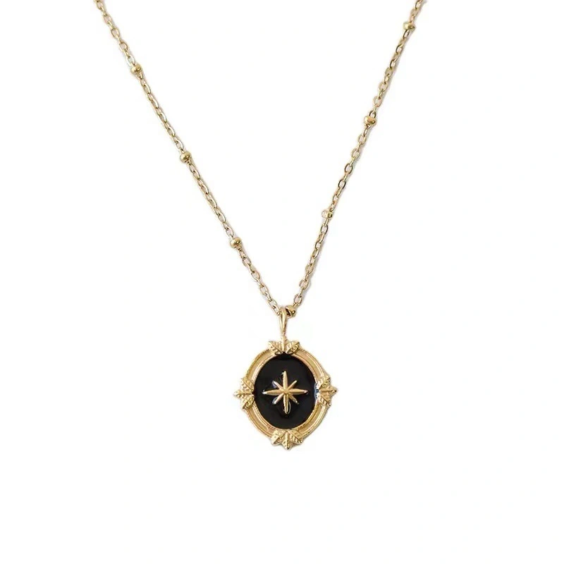 Small Star And Eight-pointed Star Necklace Sen System Black Gold Paint Clavicle Chain