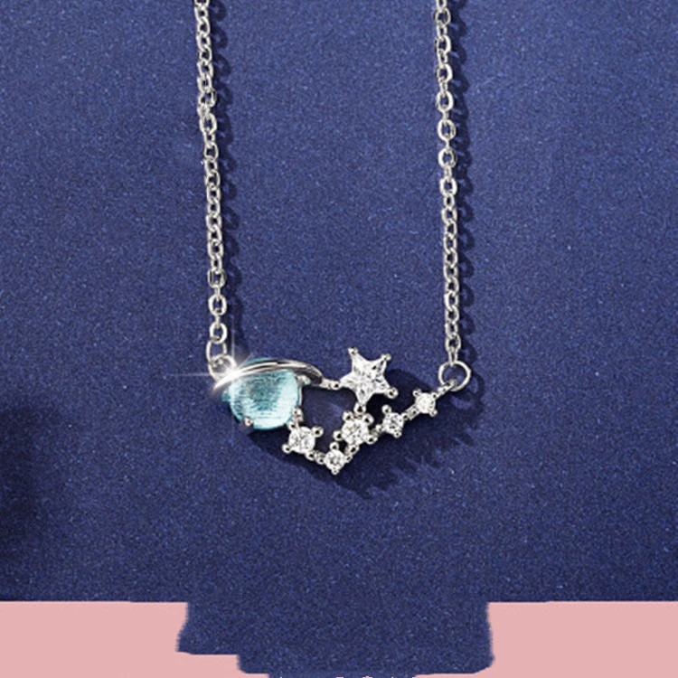 Blue Glass Planet Necklace, Dreamy Starry Sky, Small