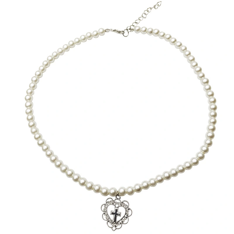 Pearl Heart Hollow Cross Necklace