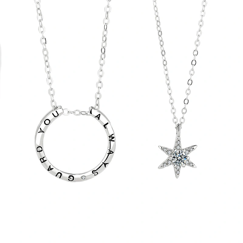 S925 Sterling Silver Six-pointed Star Couple Necklace For Men And Women