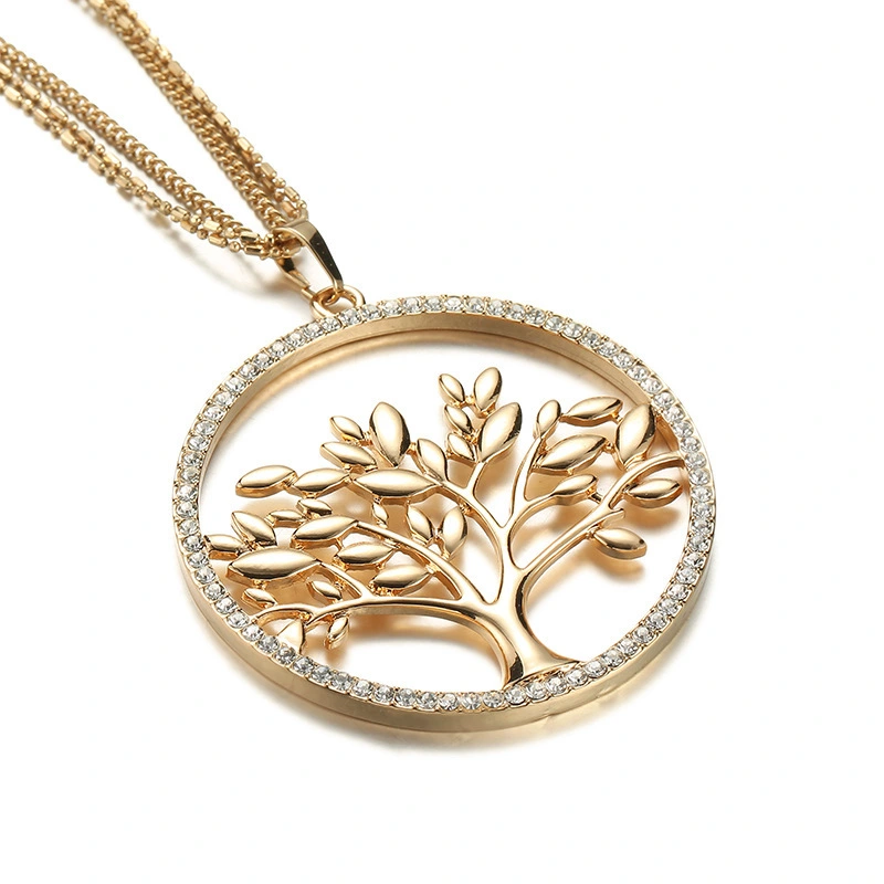 Simple Necklace Round Gold Hollow Life Tree European And American Sweater Chain
