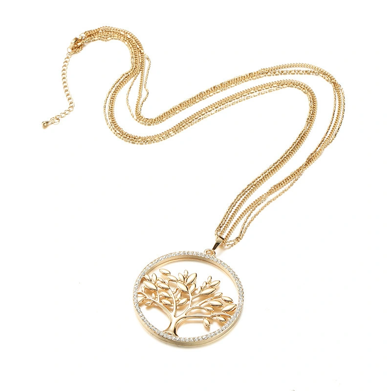 Simple Necklace Round Gold Hollow Life Tree European And American Sweater Chain