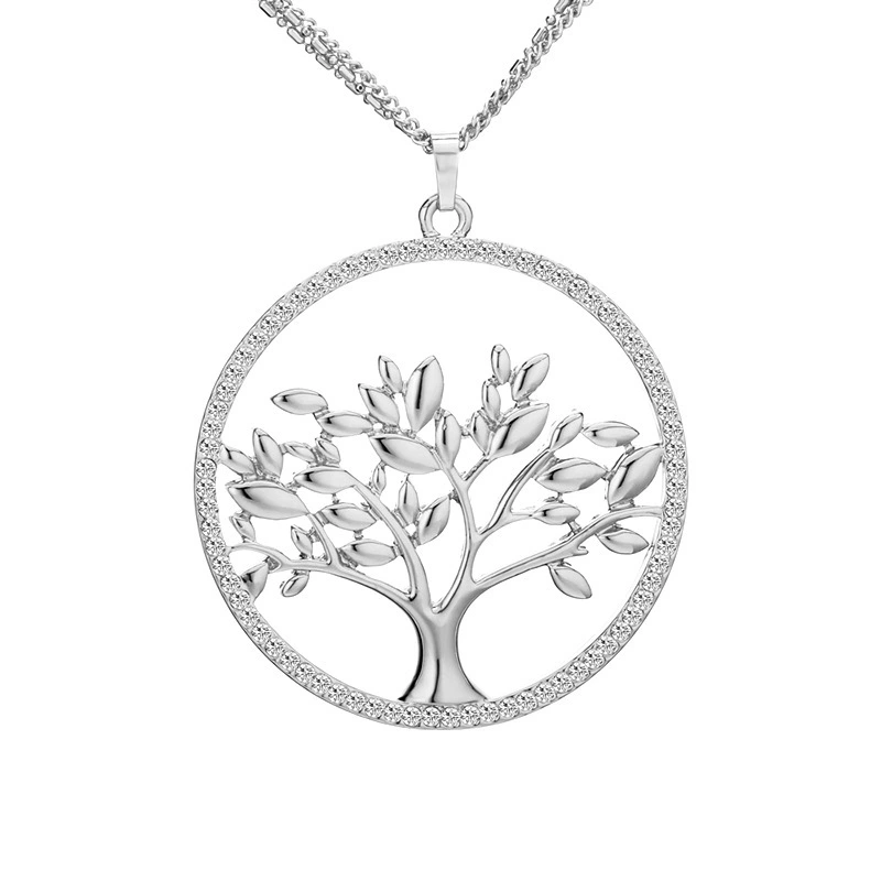 Simple Necklace Round Gold Hollow Life Tree European And American Sweater Chain