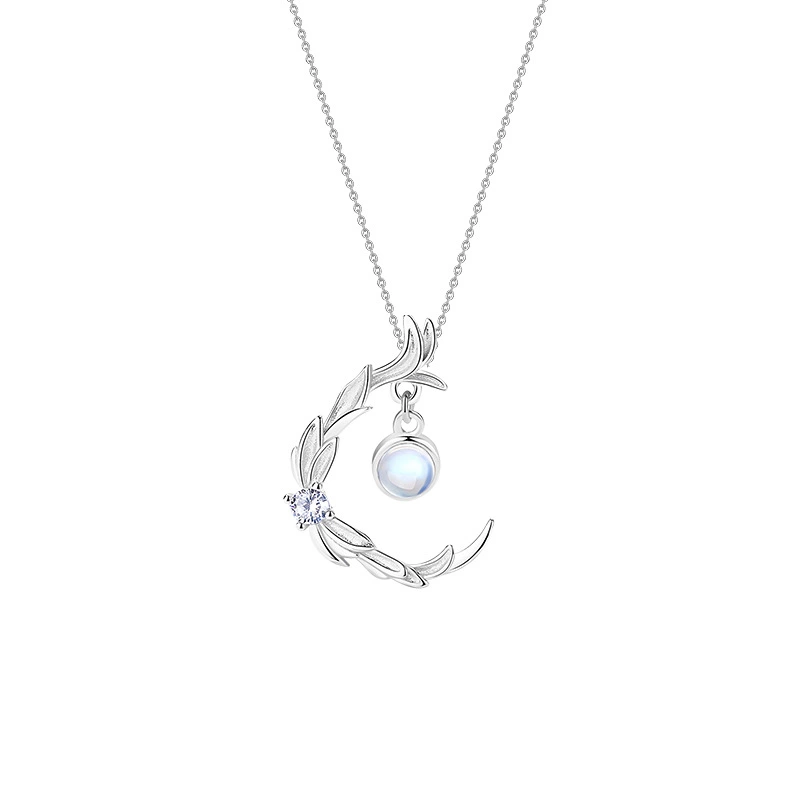 Sterling Silver Necklace Female Colored Glass Clavicle Chain S925 Silver Branches Small Forest Series