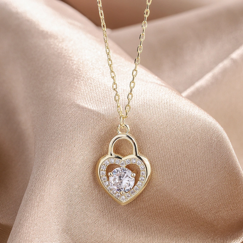 Fashion Fashion Jewelry Life Lock Love Love Lock Female Pendant Diamond Crossing Gold Set Chain