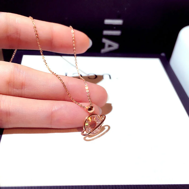 Circle Pendant Short Necklace High-quality Zircon Planet Clavicle Chain