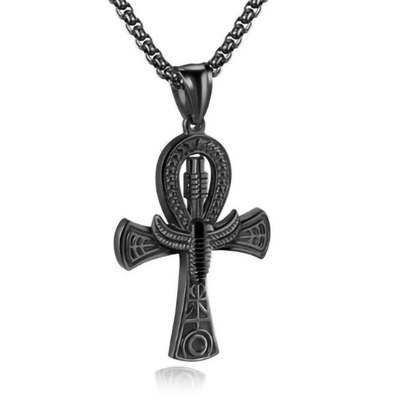 Titanium Steel Men's Necklace Egyptian Life Cross Pendant