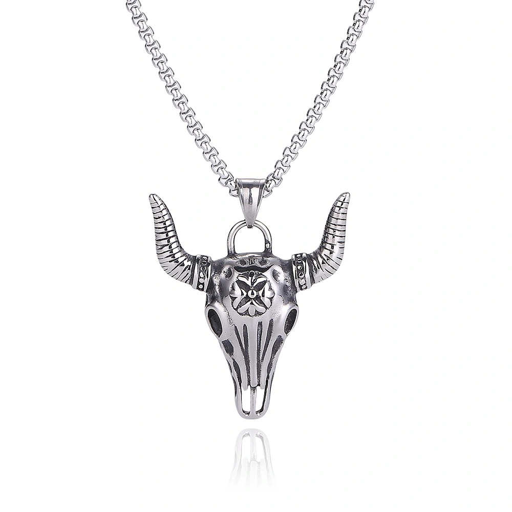 Personalized Retro Bull Head Titanium Steel Pendant Horn Necklace