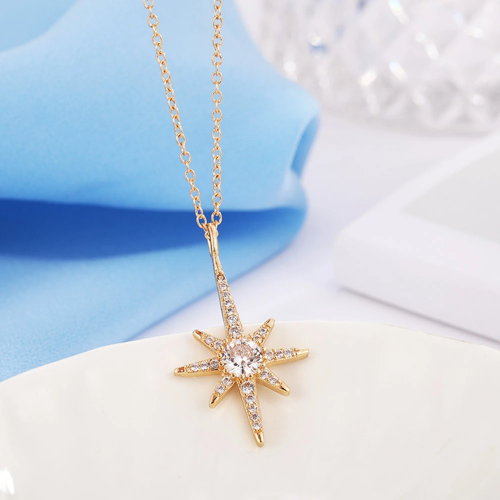 Diamond-Studded Starlight Copper Cast Zircon Necklace