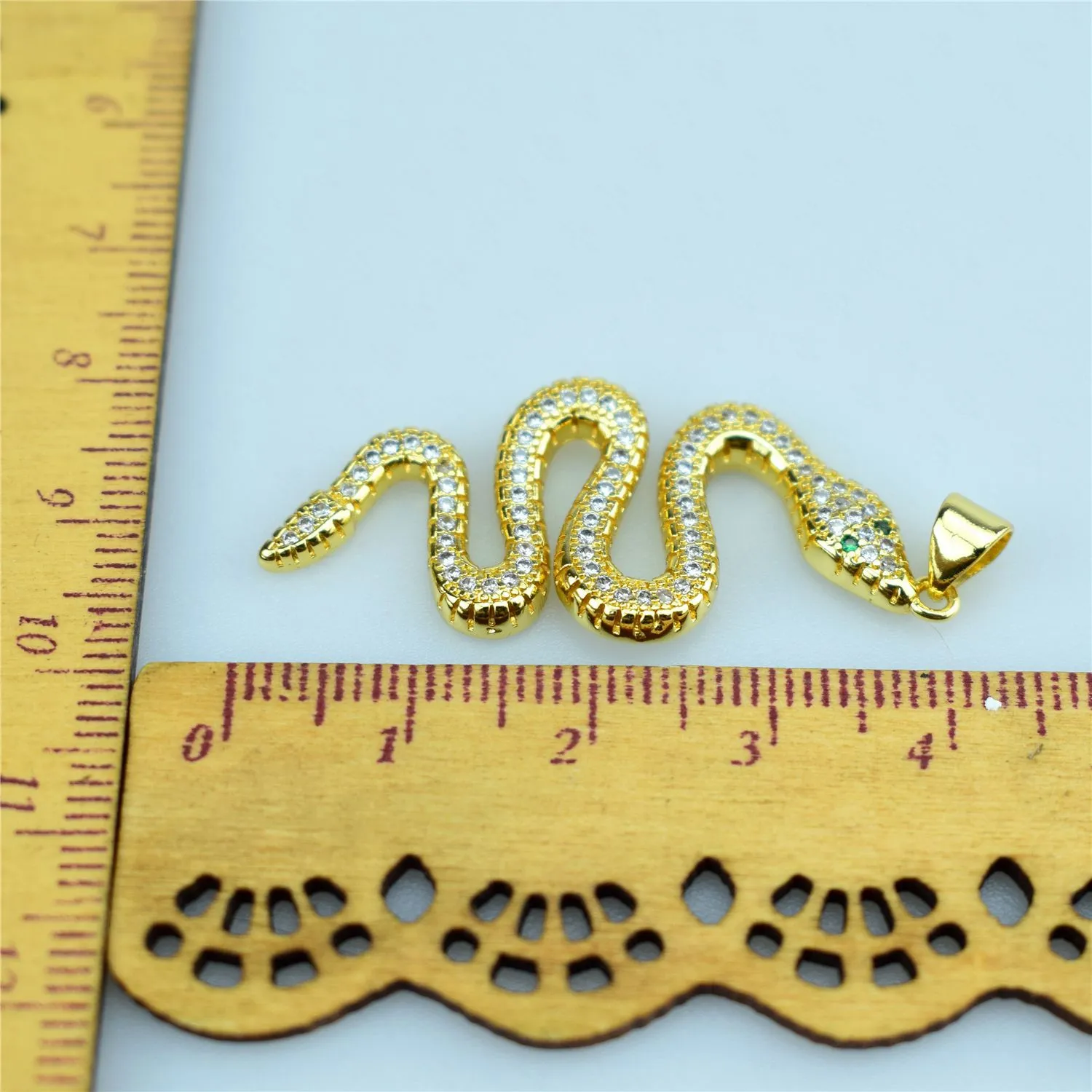 Copper Micro Inlay 24K Snake Zircon Pendant Stainless Steel Box Chain