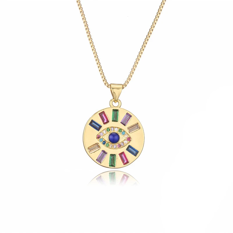 Colorful Zircon Eye Pendant Necklace