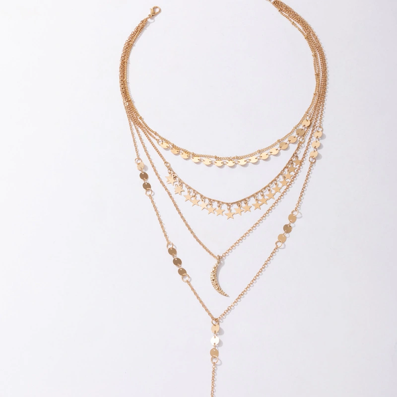 Multilayer Long Sweater Chain With Tassels Stars Moon And Discs