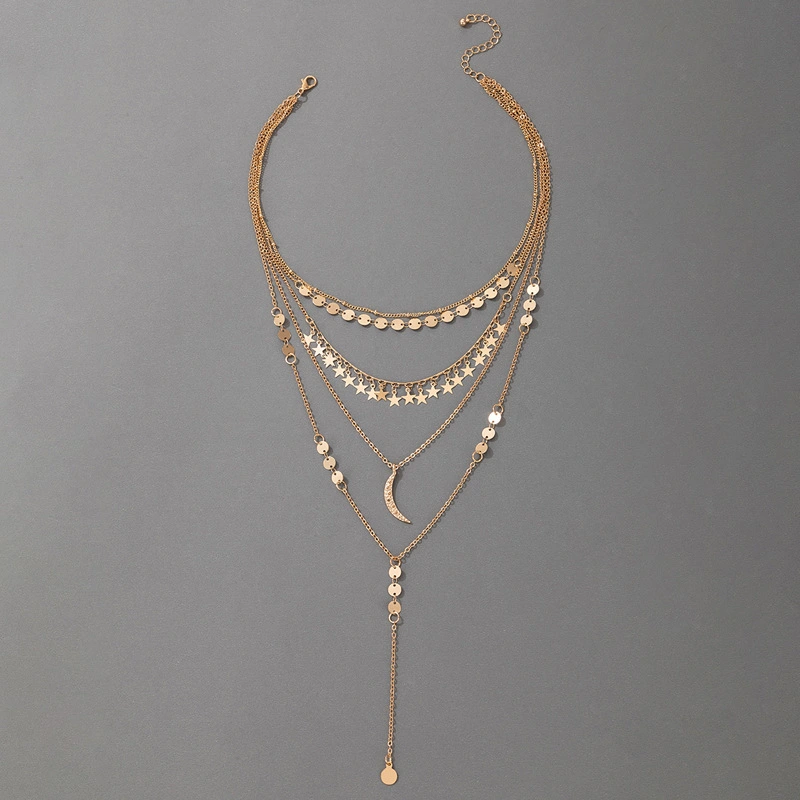 Multilayer Long Sweater Chain With Tassels Stars Moon And Discs