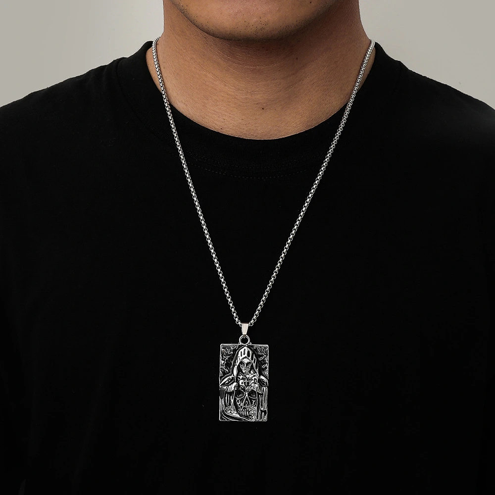 Hip Hop Stainless Steel Square Brand Skull Wizard Necklace Fashion Cold Wind Men's Necklace