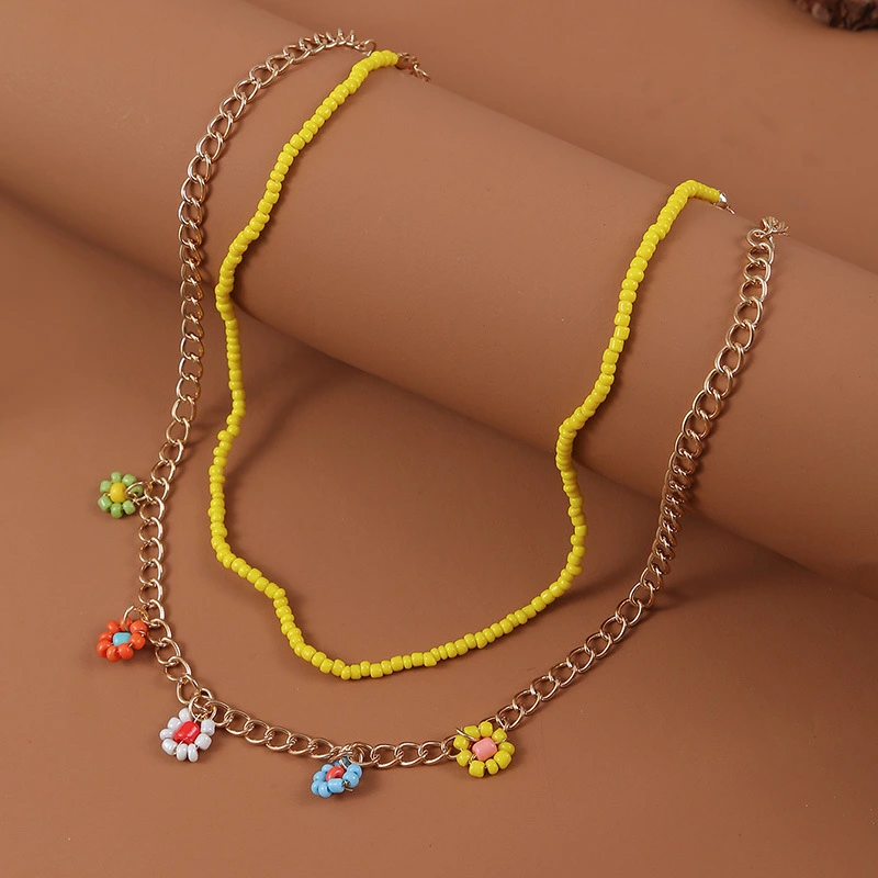 Hand-woven Rice Bead Flower Multi-layer Necklace