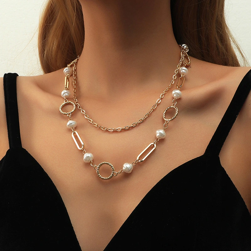 Popular Retro Necklace Female Small Circle Multilayer Pearl Hollow