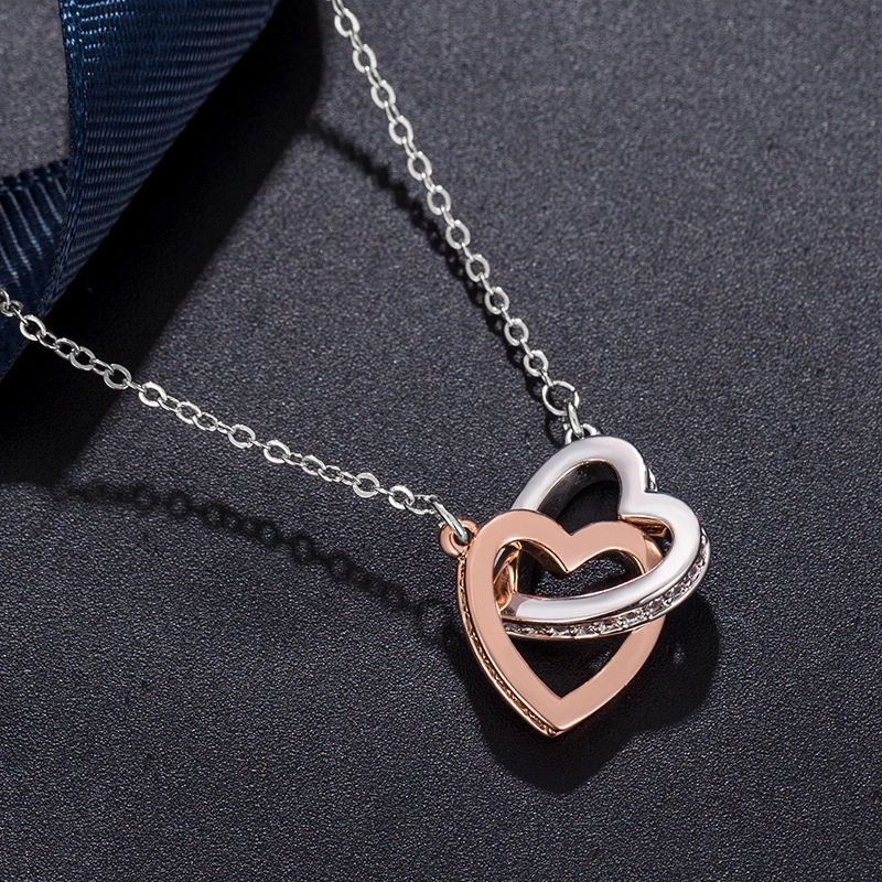 Fashion Platinum Pendant Double Heart Necklace