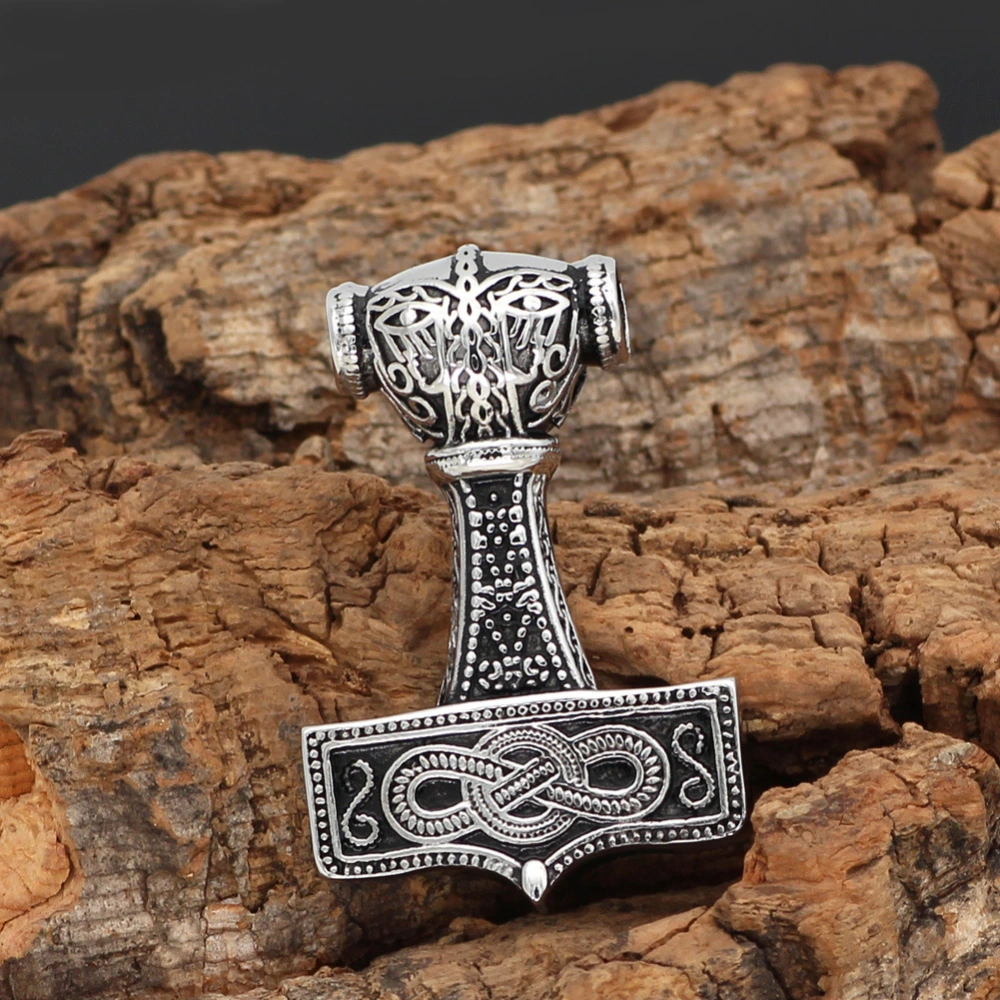 Stainless Steel Thor's Hammer Viking Odin Celtic Wolf Pendant