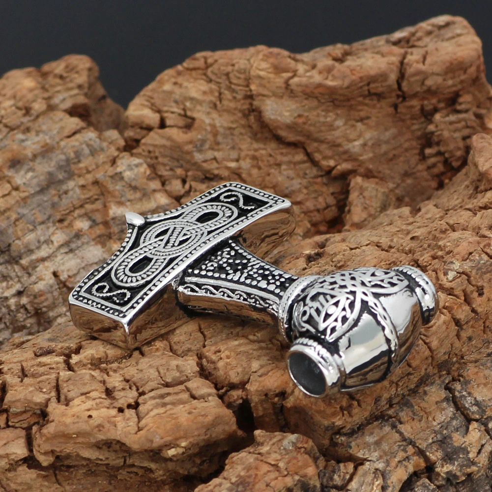 Stainless Steel Thor's Hammer Viking Odin Celtic Wolf Pendant