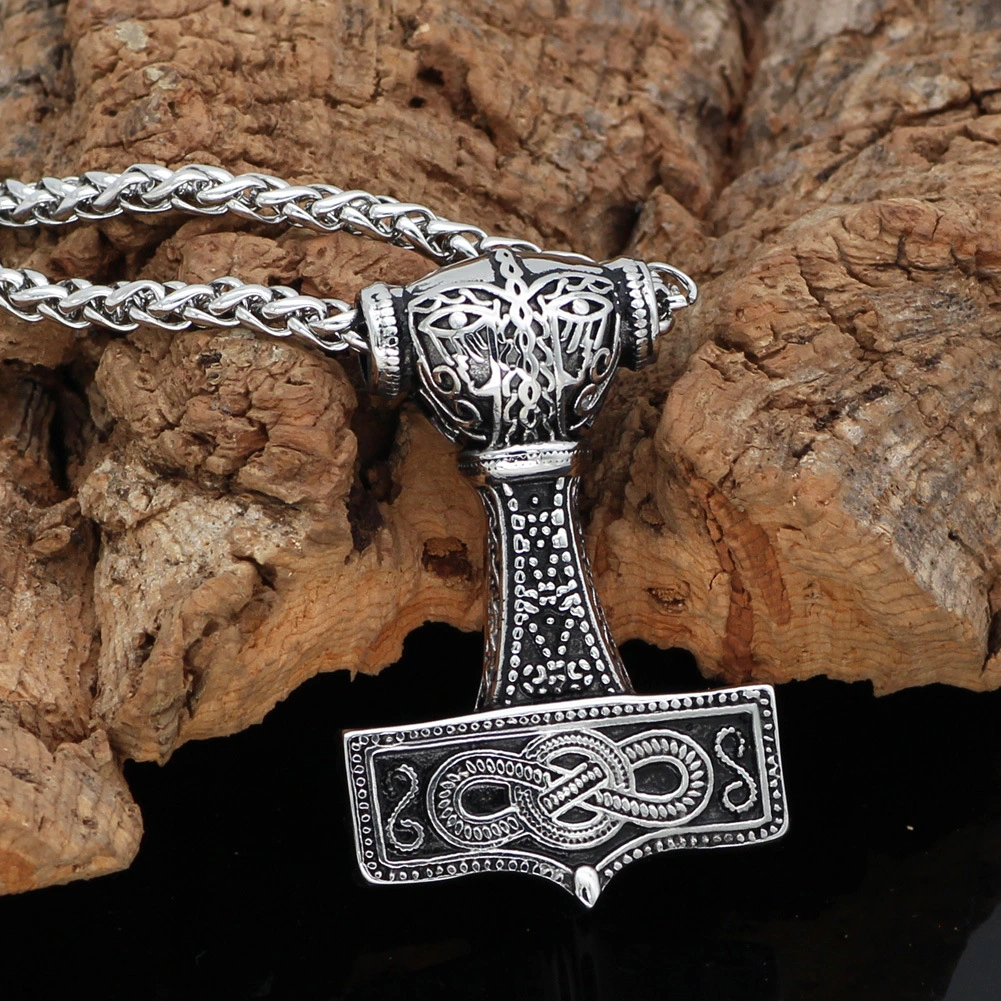 Stainless Steel Thor's Hammer Viking Odin Celtic Wolf Pendant