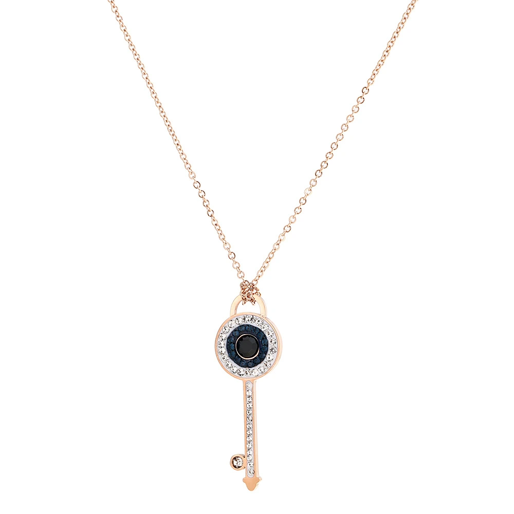 Blue Key Rose Gold Unfading Titanium Steel Necklace