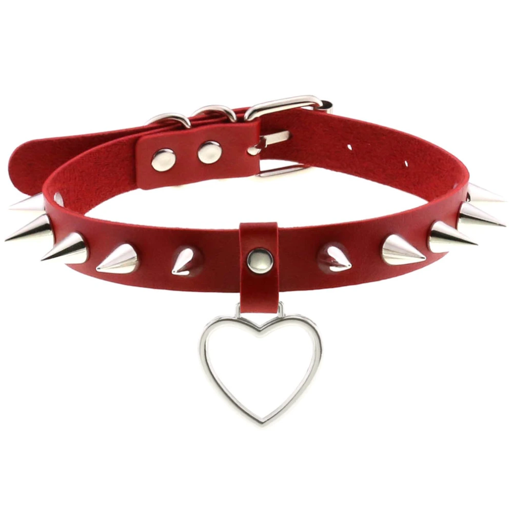 Spiked Rivets Peach Heart Love Heart Pendant Leather Collar