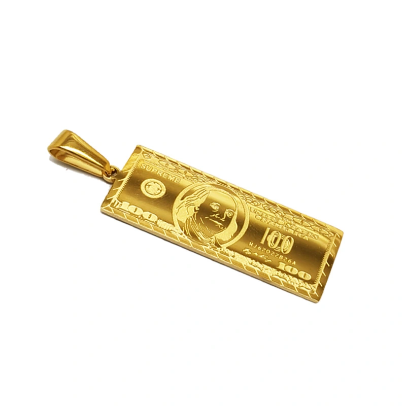 Titanium Steel 18k Gold Plated US Dollar Bill Pendant