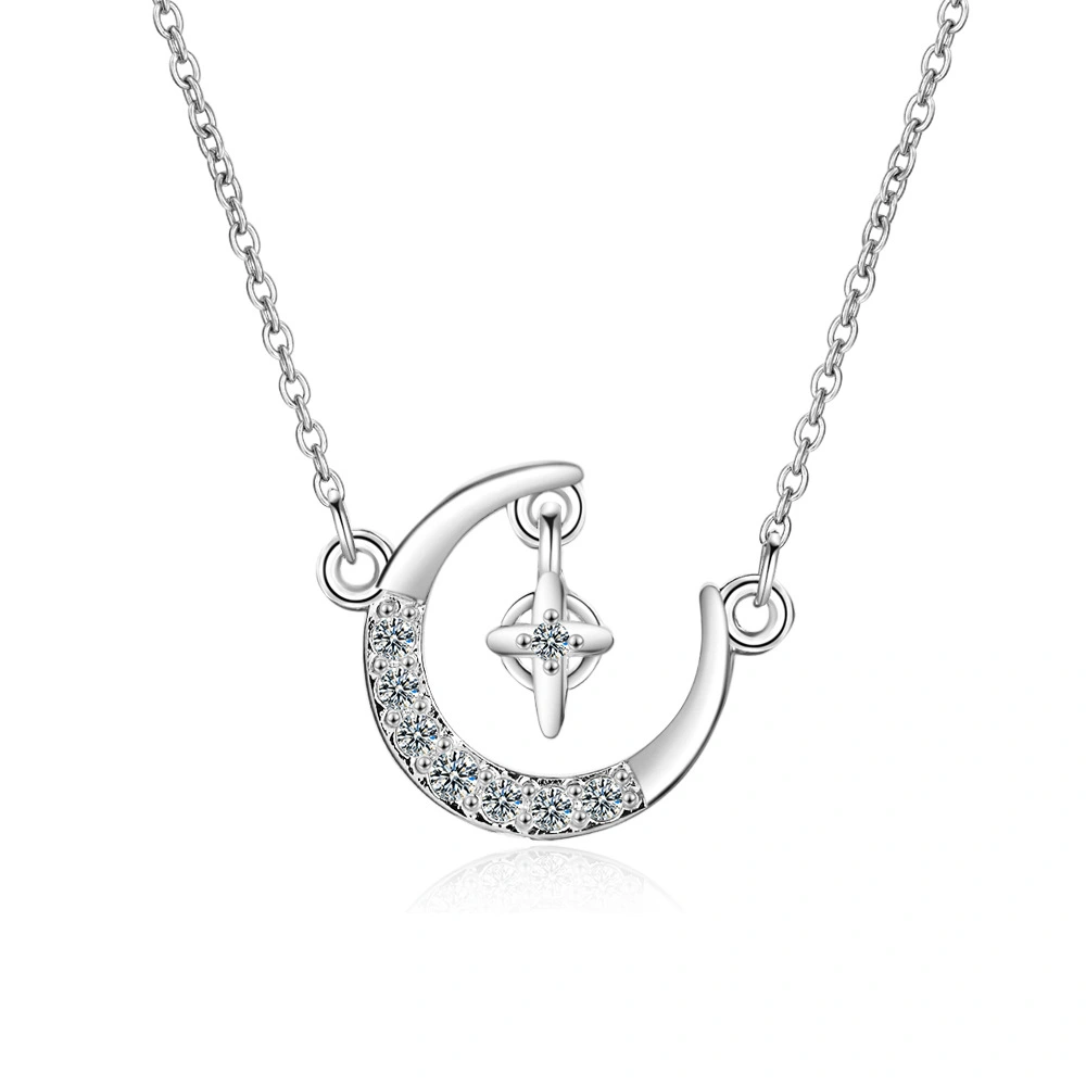 Simple Short Clavicle Chain Diamond Star And Moon Pendant