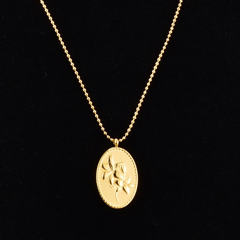 New European And American Flower Gold Coin Oval Lily Necklace