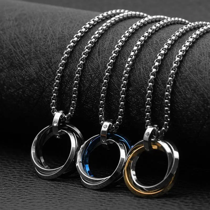 Three Rings Simple Titanium Steel Necklace