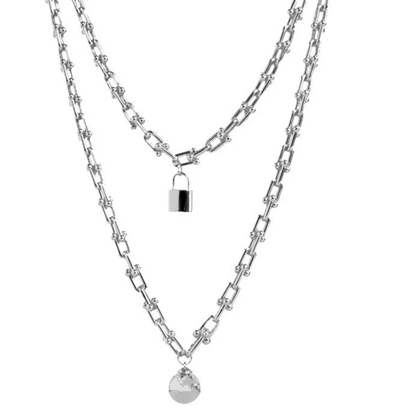 U-shaped Chain Ball Buckle Lock Necklace