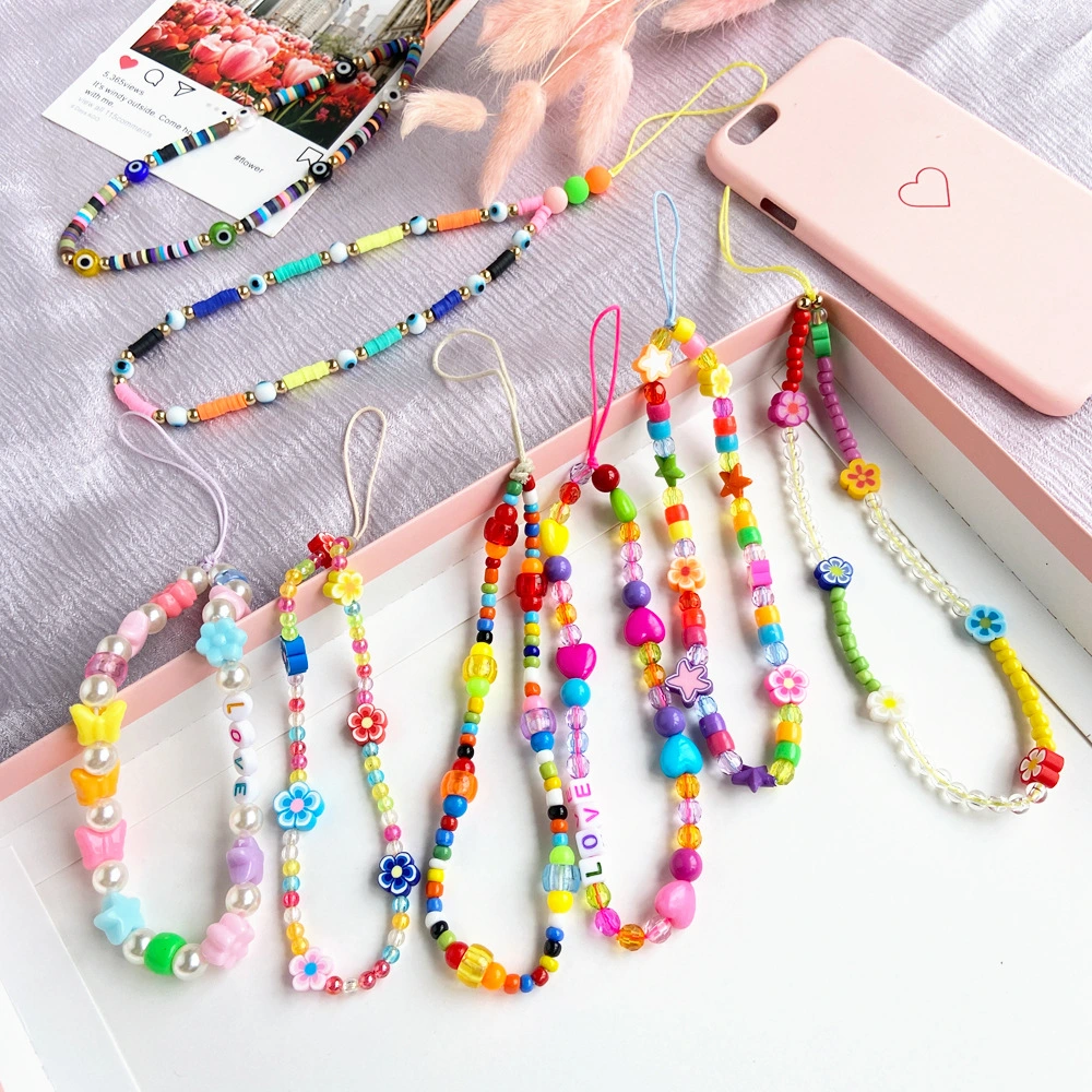 Colored Clay Mobile Phone Lanyard Fruit Flower Heart Star Beaded