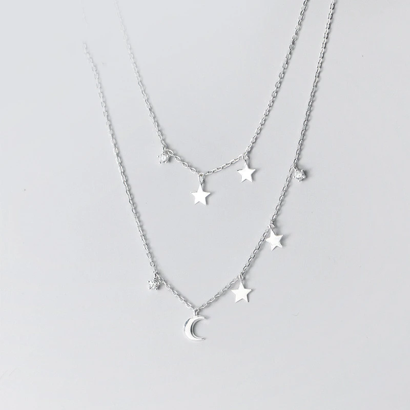 Sweet Double-layer Star And Moon Necklace Femininity With Diamonds