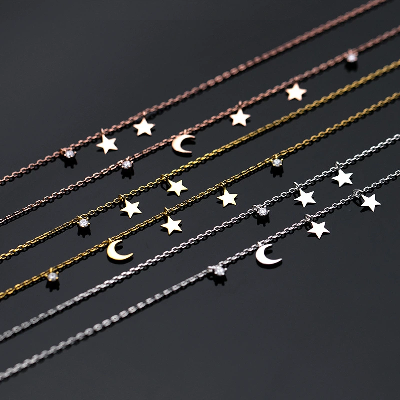 Sweet Double-layer Star And Moon Necklace Femininity With Diamonds