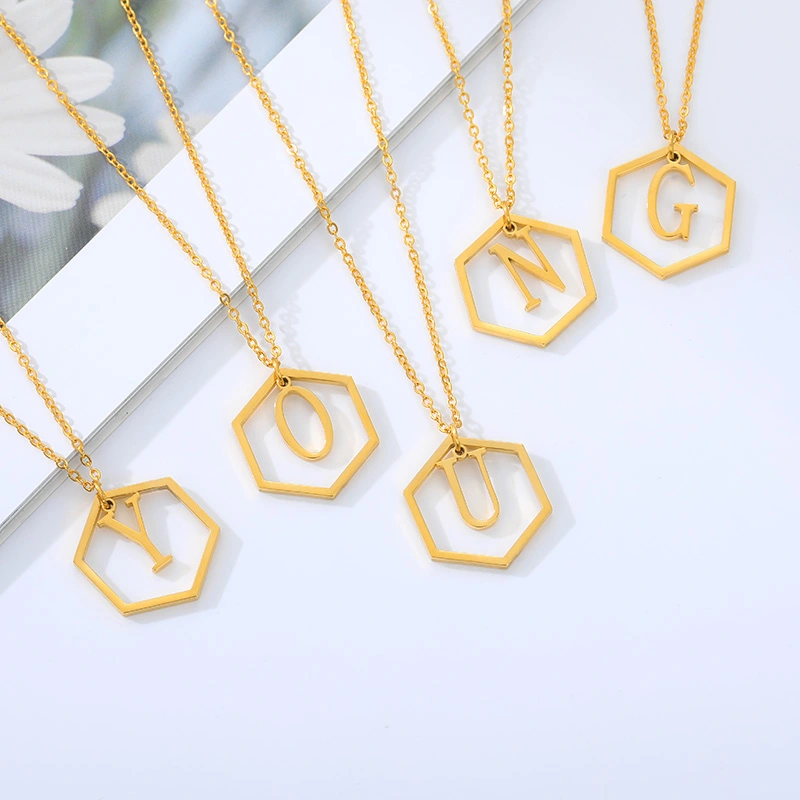 New Hexagon Letter Necklace Hollow Stainless Steel