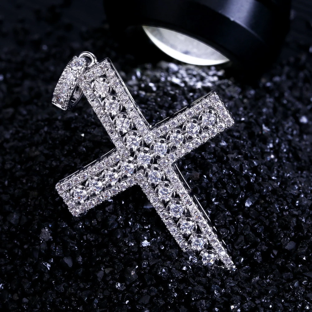 European And American Cross Micro Inlaid Zircon Hip Hop Gold Necklace