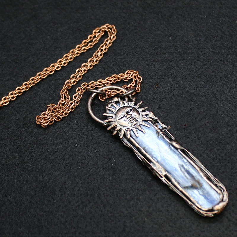 Personality Rough Pendant Aquamarine Sun God Long Necklace