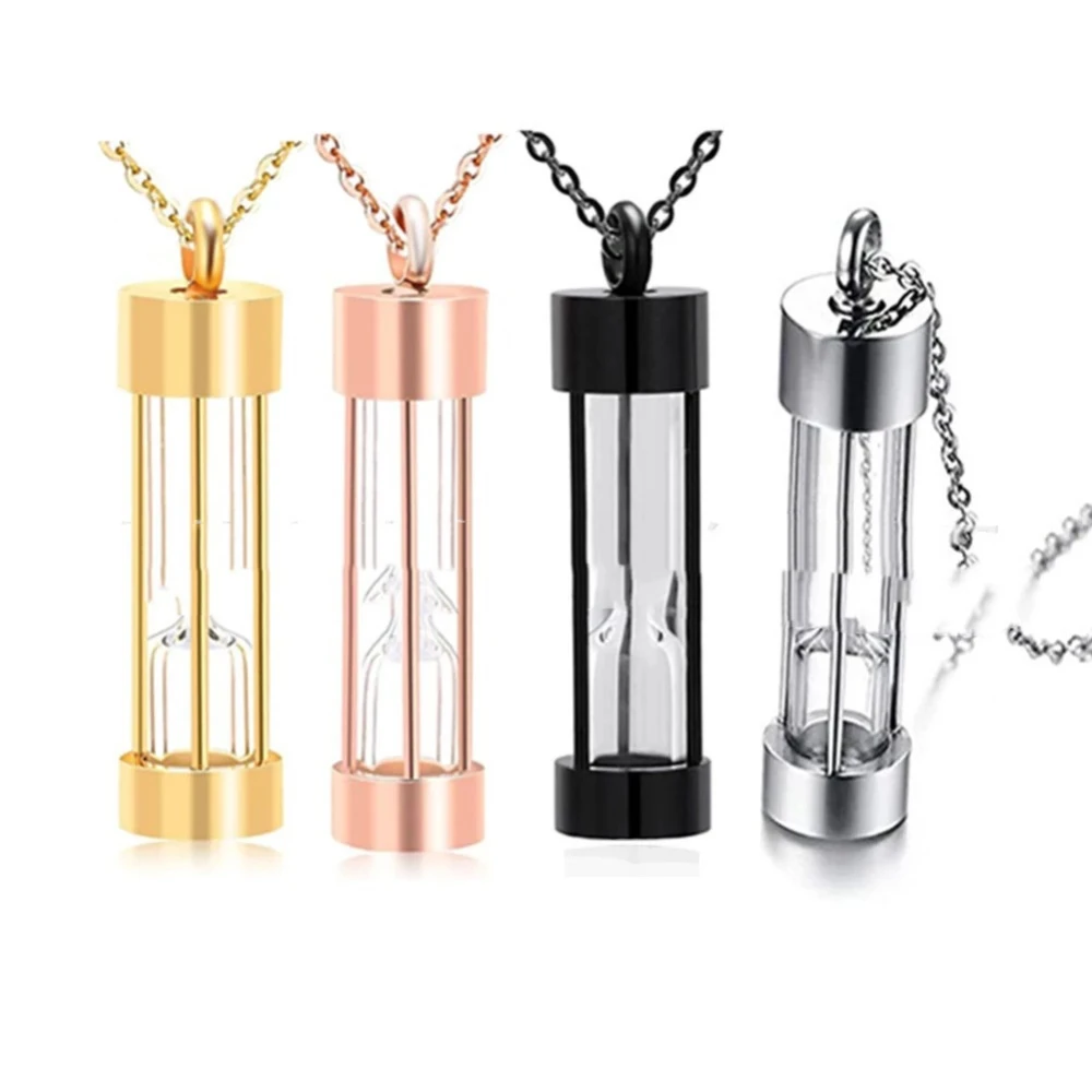 Stainless Steel Glass Hourglass Perfume Bottle  Urn Pendant