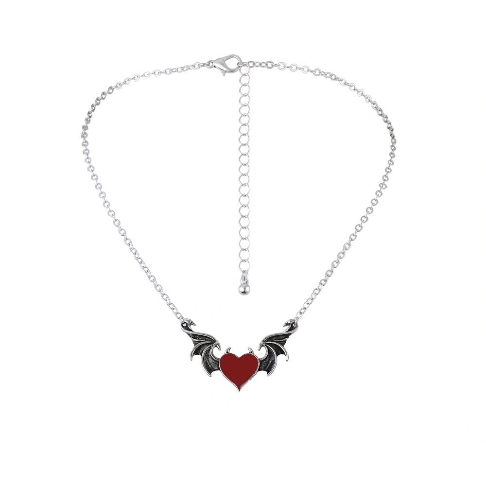 Alloy Drop Nectarine Heart Demon Wing Pendant Necklace