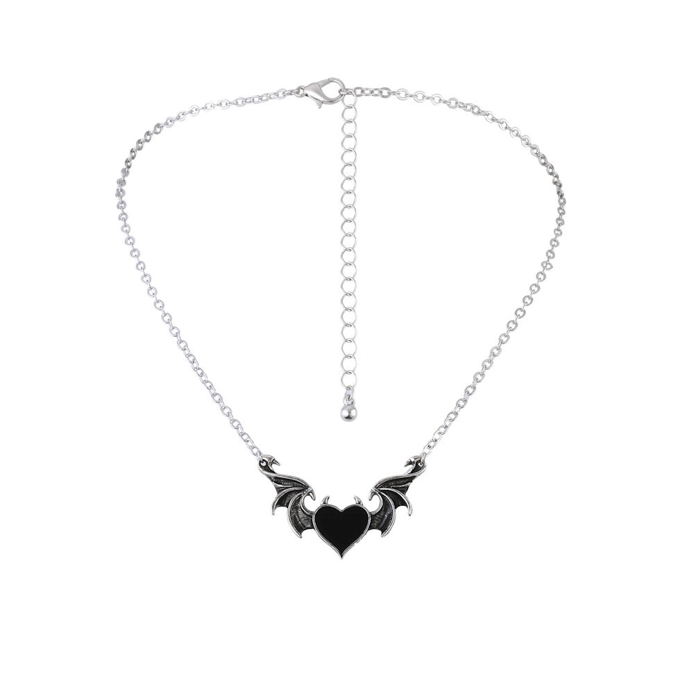 Alloy Drop Nectarine Heart Demon Wing Pendant Necklace