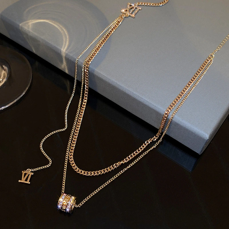 Double Layer Necklace With Diamond And Zircon Temperament Pendant