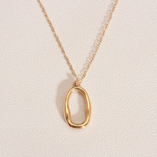 Oval Hollow Pendant K Gold Titanium Steel Necklace