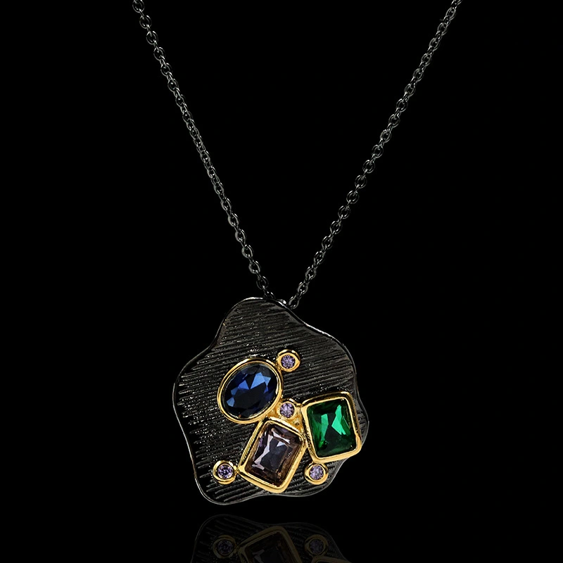 Metal Rhombus Geometric Gemstone Necklace