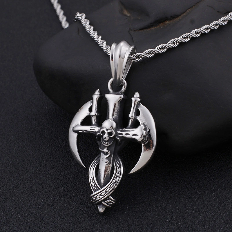 Stainless Steel Skull Reaper Scythe Pendant