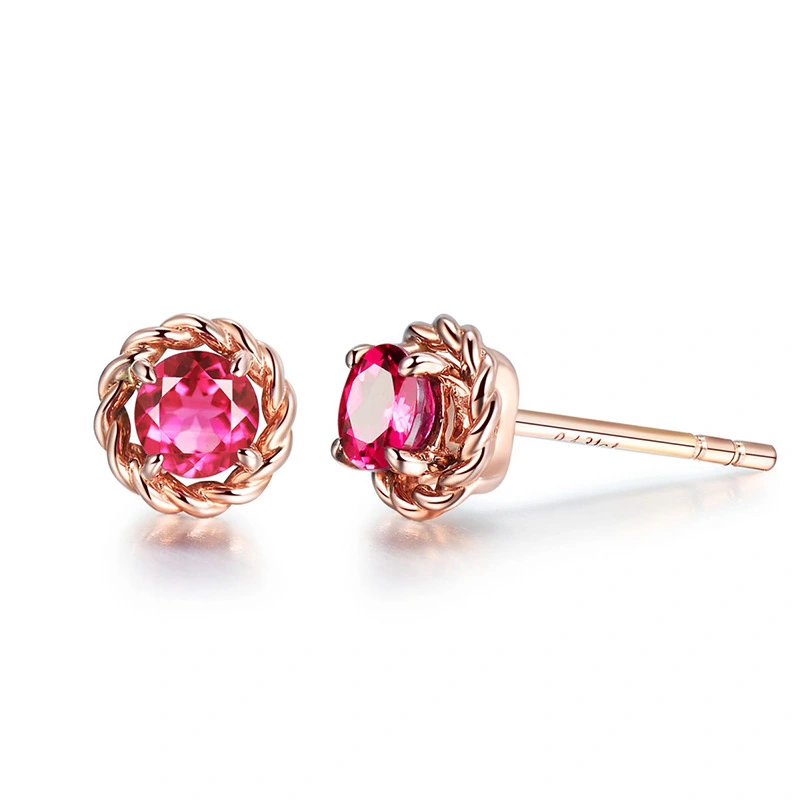 Red Tourmaline Color Treasure Bracelet Simple Rose Flower Stud Earring Pendant Set