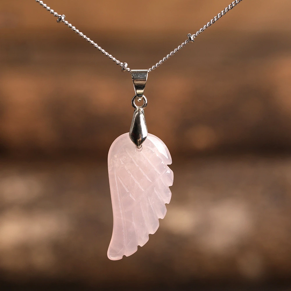 Quartz Crystal Angel Wing Pendant Necklace